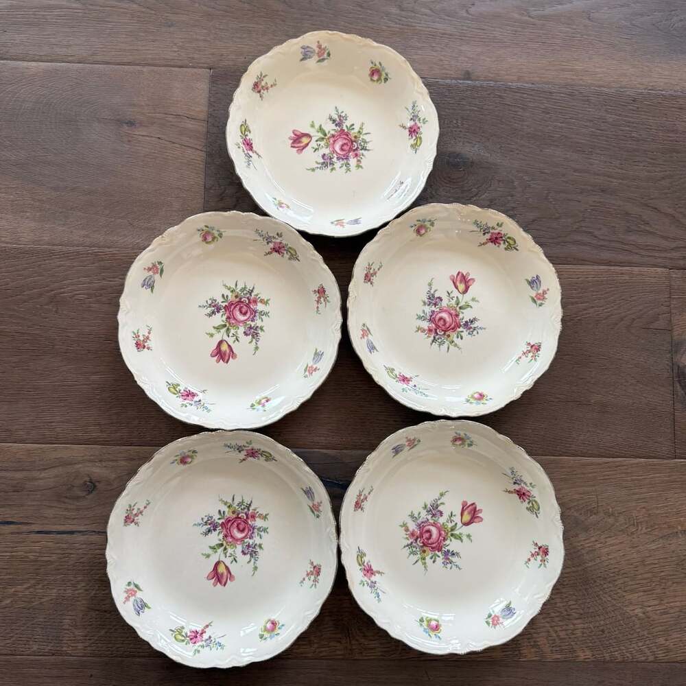 Vintage Homer Laughlin Priscilla 9” Floral Soup Salad Bowls Set Of 5